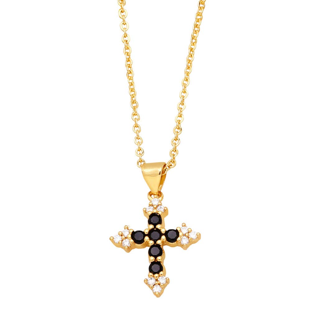 Colorful Cubic Zirconia Cross Pendant Necklace: Pink