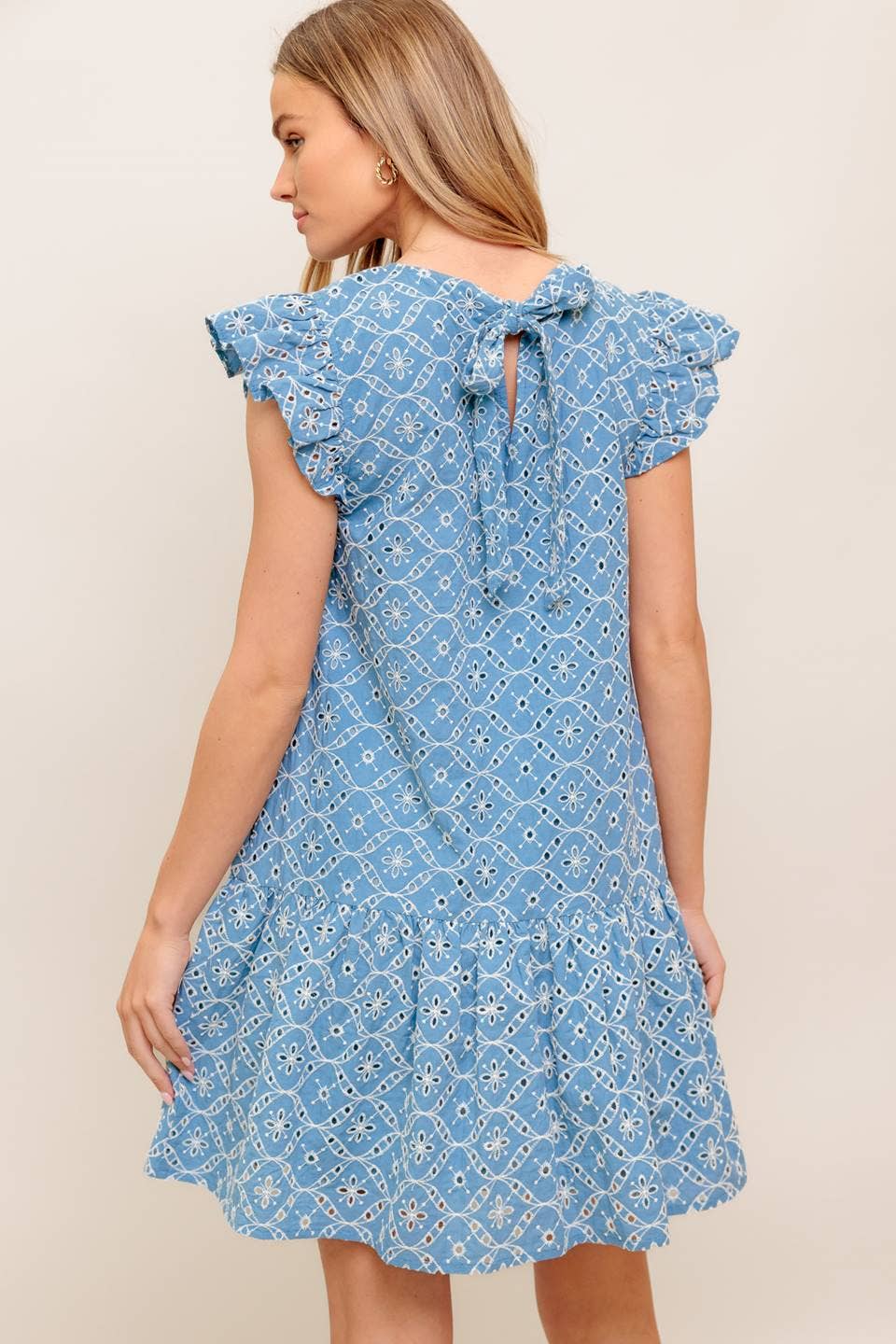 A woven eyelet babydoll dress - ID22788: BLACK IVORY / Contemporary / S
