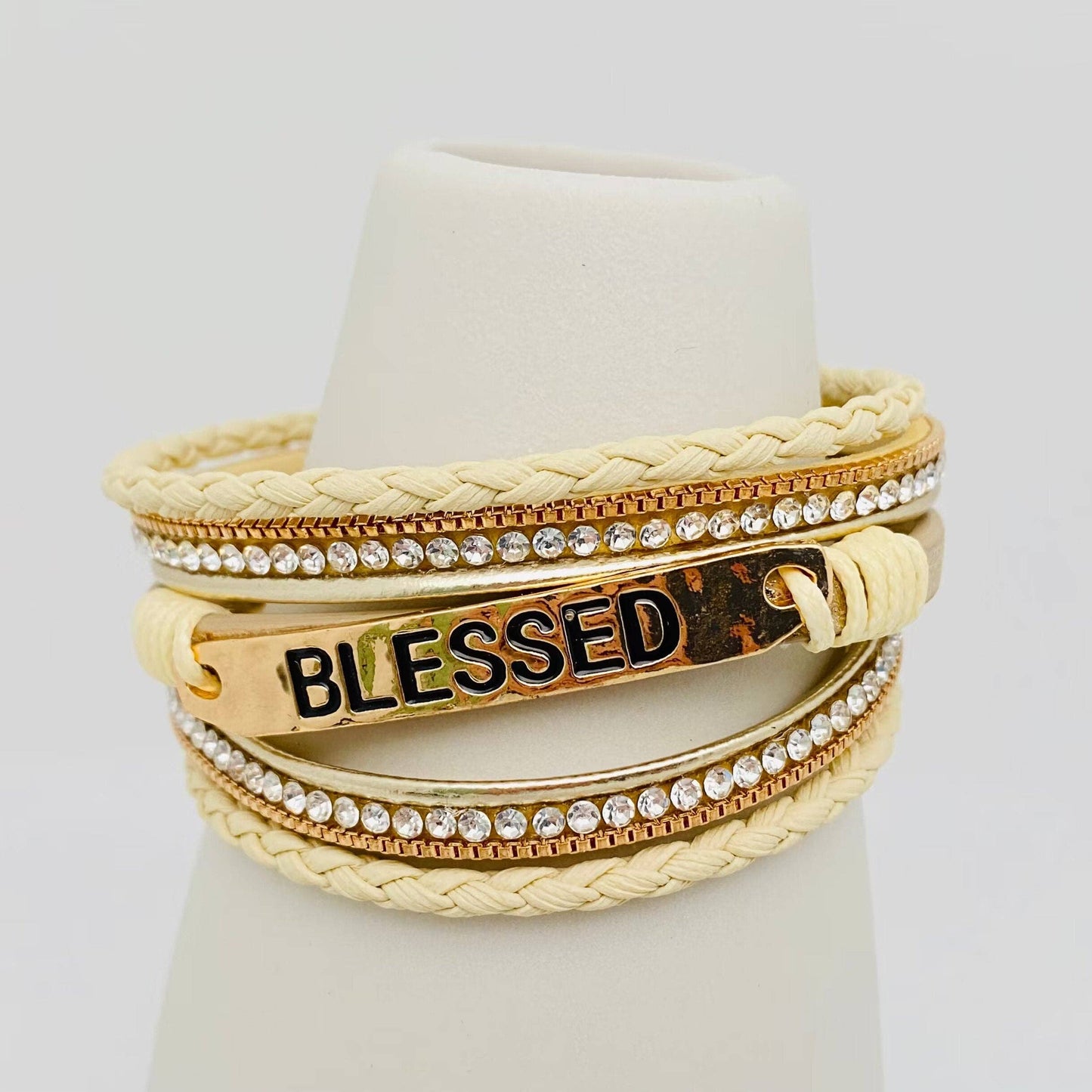 BLESSED Multi-Layer Leather Bracelet Magnetic Buckle Bangle: Black