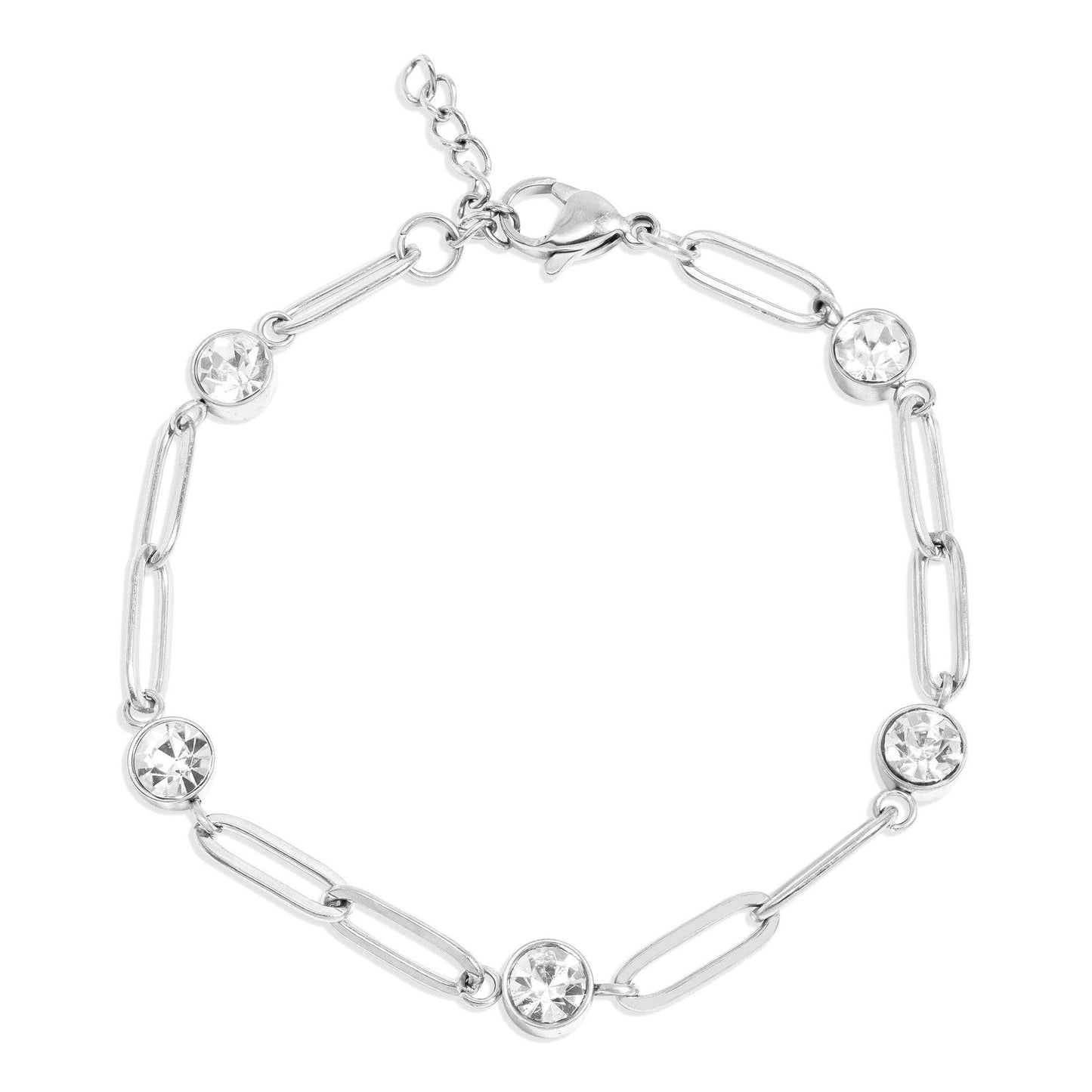 18K Gold PVD Station Stone Stone Paperclip Chain Bracelet: Gold