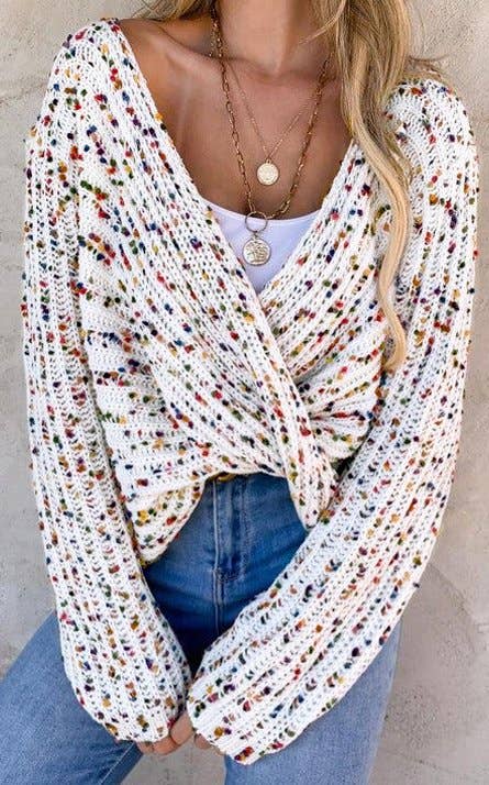 Confetti Reversible Twist Sweater: White / L