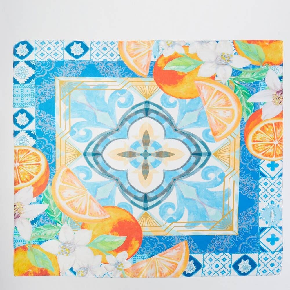 Flower And Lemons Print Square Bandana Scarf: BK