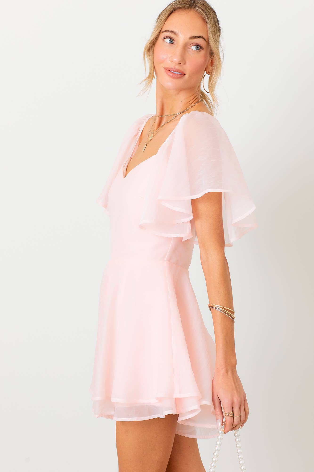 Bubble Short Sleeves Romper: BLUSH / S