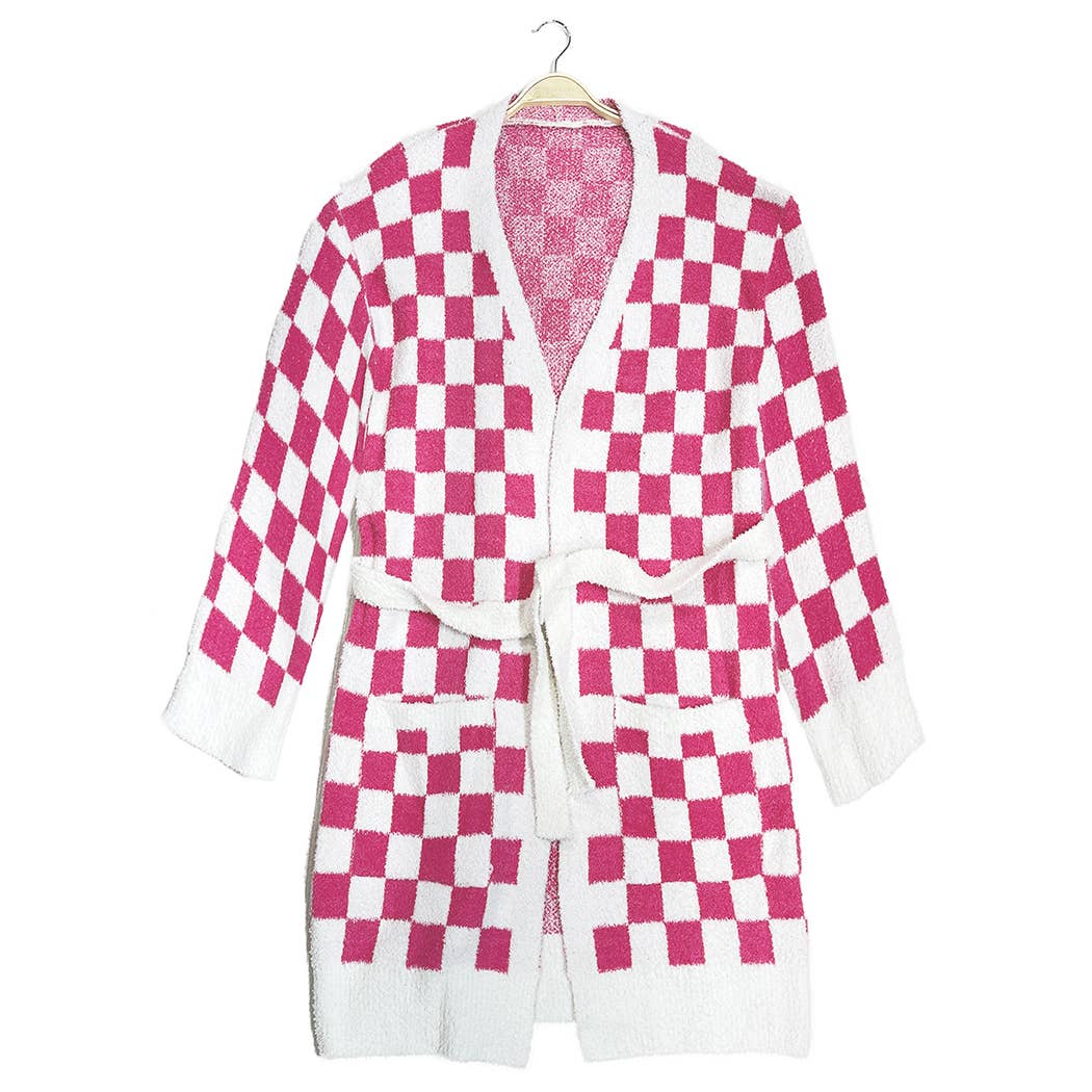 Cozy Checkered Robe with Pocket & Belt : BEIGE / ONE SIZE
