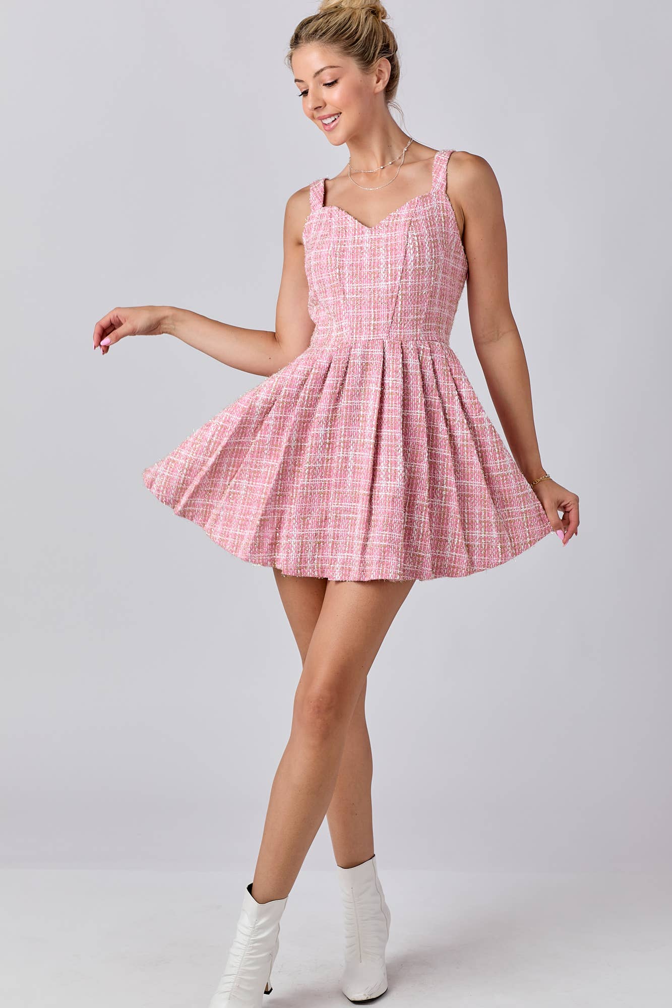 Tweed Fabric With Lurex Skort Style Romper: BLACK / M