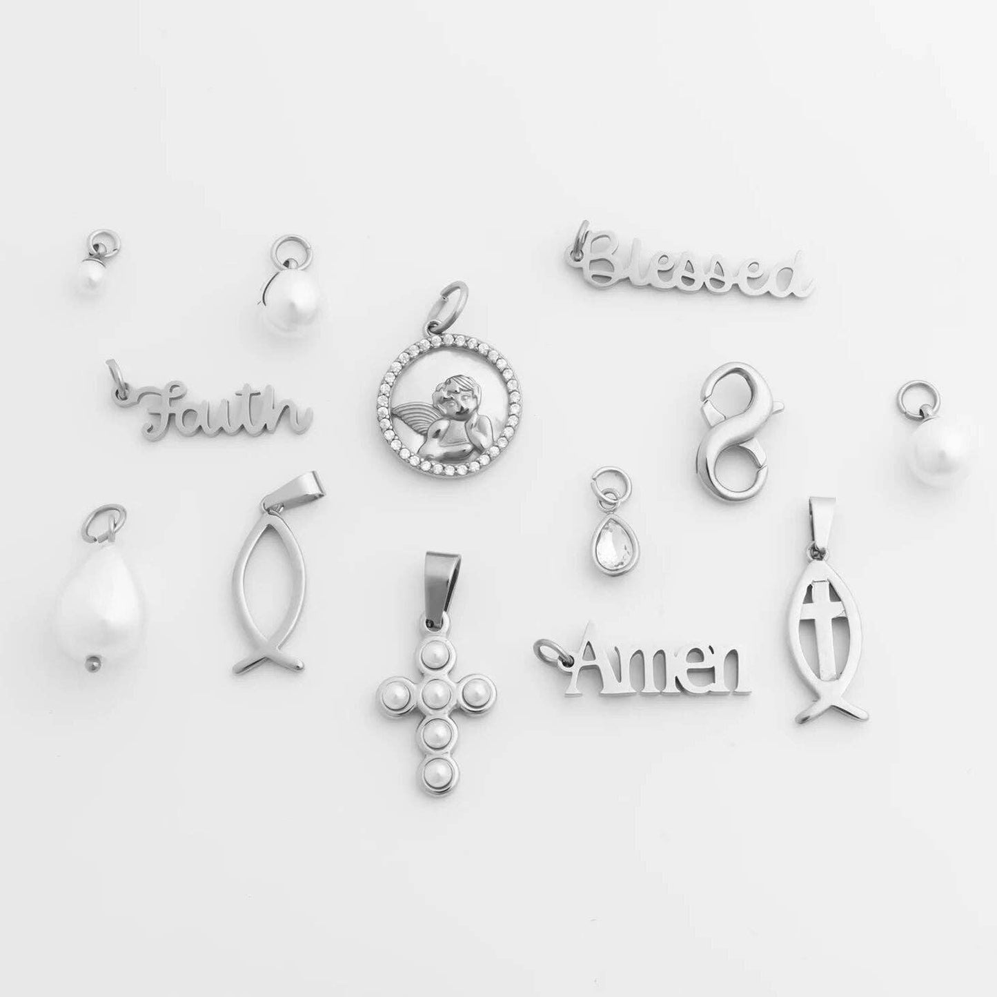 18K Gold PVD Stainless Steel Pearl Cross Charm: Gold