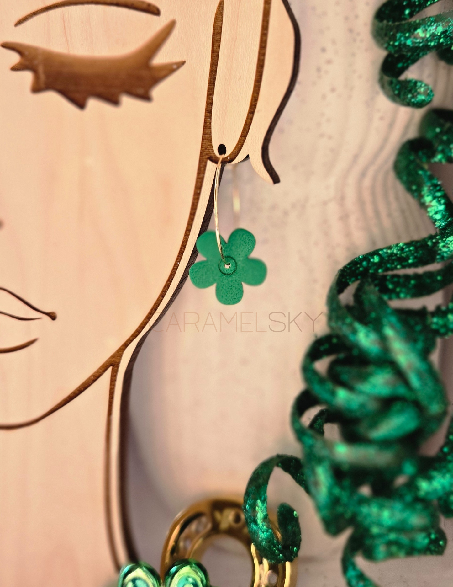 St. Patrick's Day Flower Hoop Earrings, Green Flower Earring