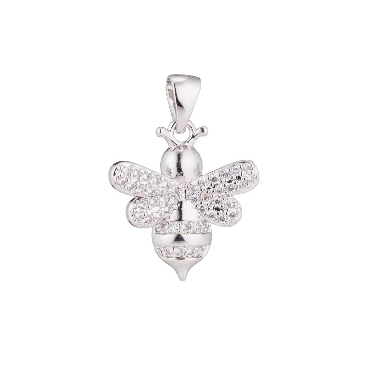 Silver Cute Queen Bee Honeybee Bumblebee Animal Life Nature Cubic Zirconia Necklace Pendant Charm Bead Bails Findings for Jewelry Making H-383: SILVER