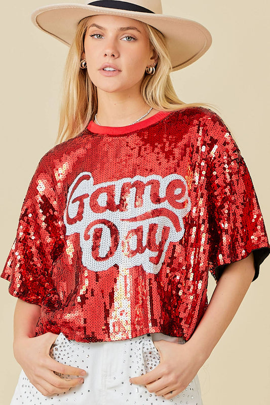 Game Day Sequin Top: Red / S