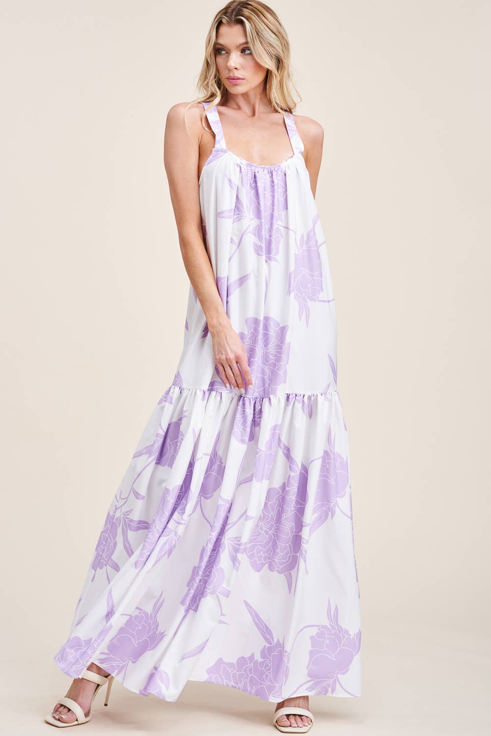 FLORAL PRINTED MAXI DRESS WITH POCKETS: Blue