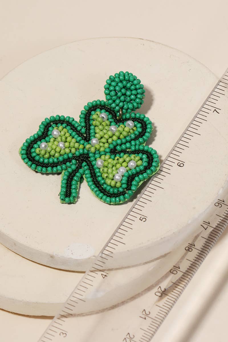 Beaded Shamrock Clover Drop Earrings: GR