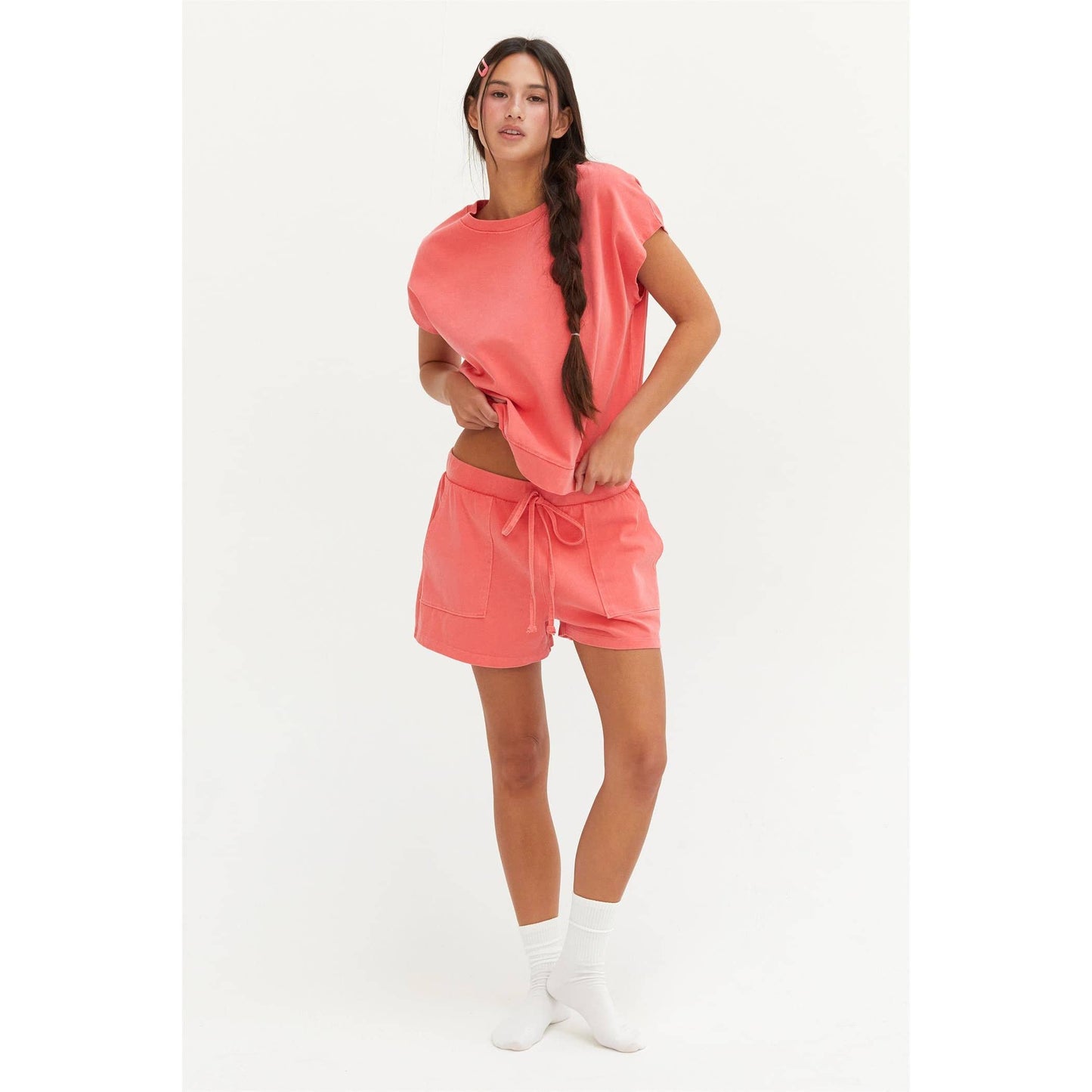 DZ25A913-SET-Matching Top And Shorts Set: ORANGE / S-M-L(2-2-2)
