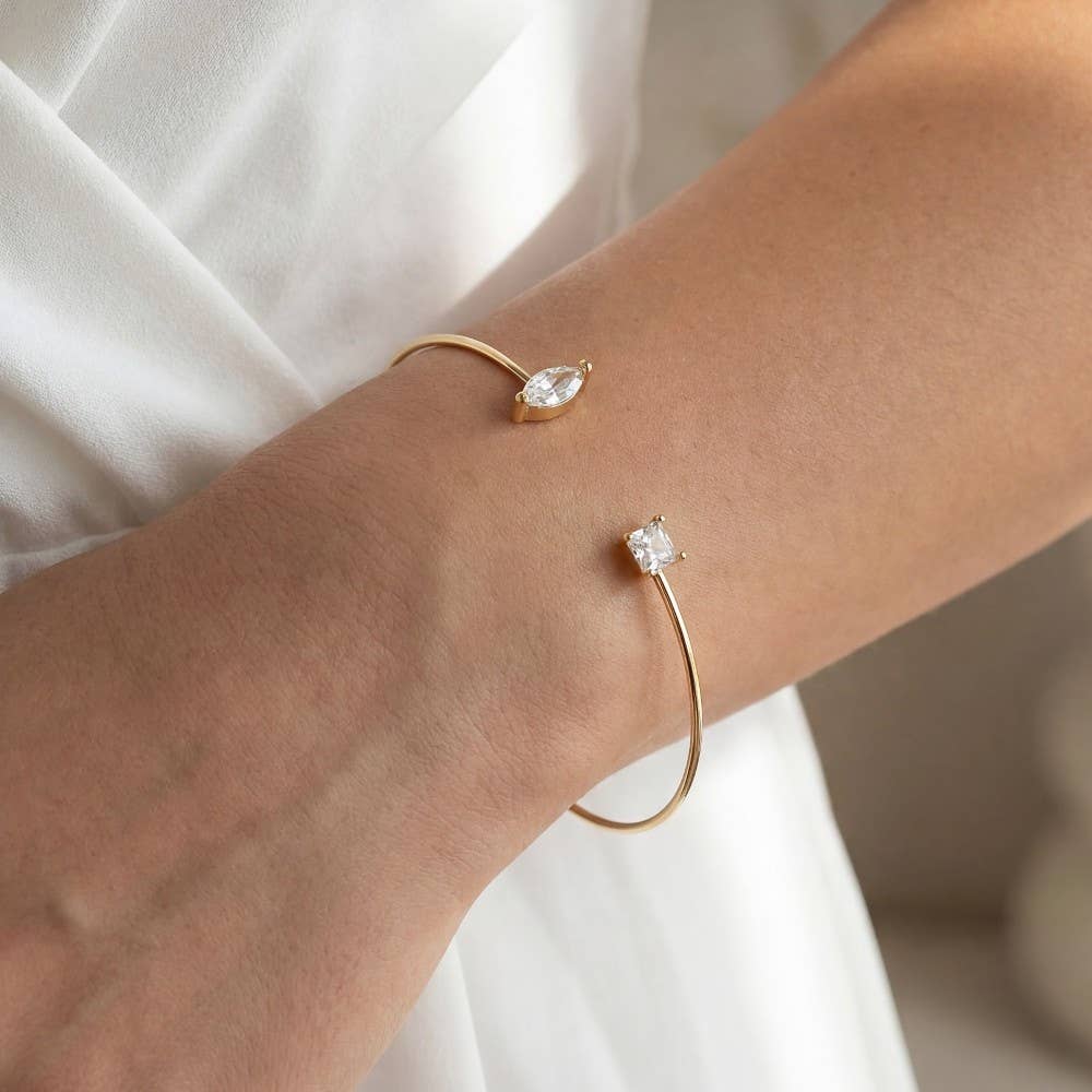 Oval Cz Stone Dainty Open Cuff Bracelet: GD