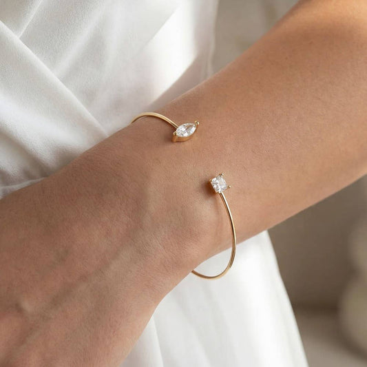 Oval Cz Stone Dainty Open Cuff Bracelet: GD