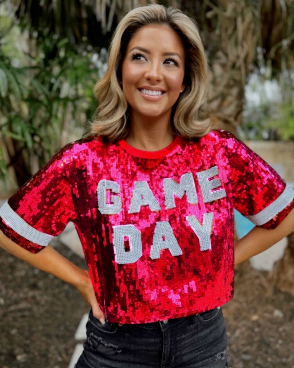 Hot Pink “Game Day” Sequin Crop: Small