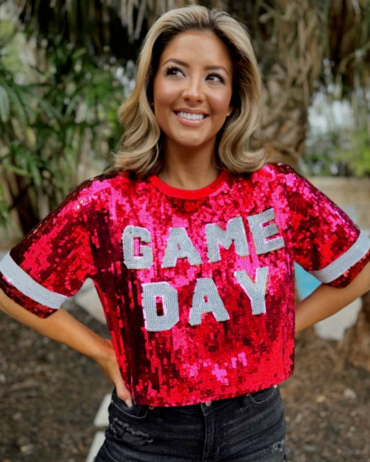 Hot Pink “Game Day” Sequin Crop: Small