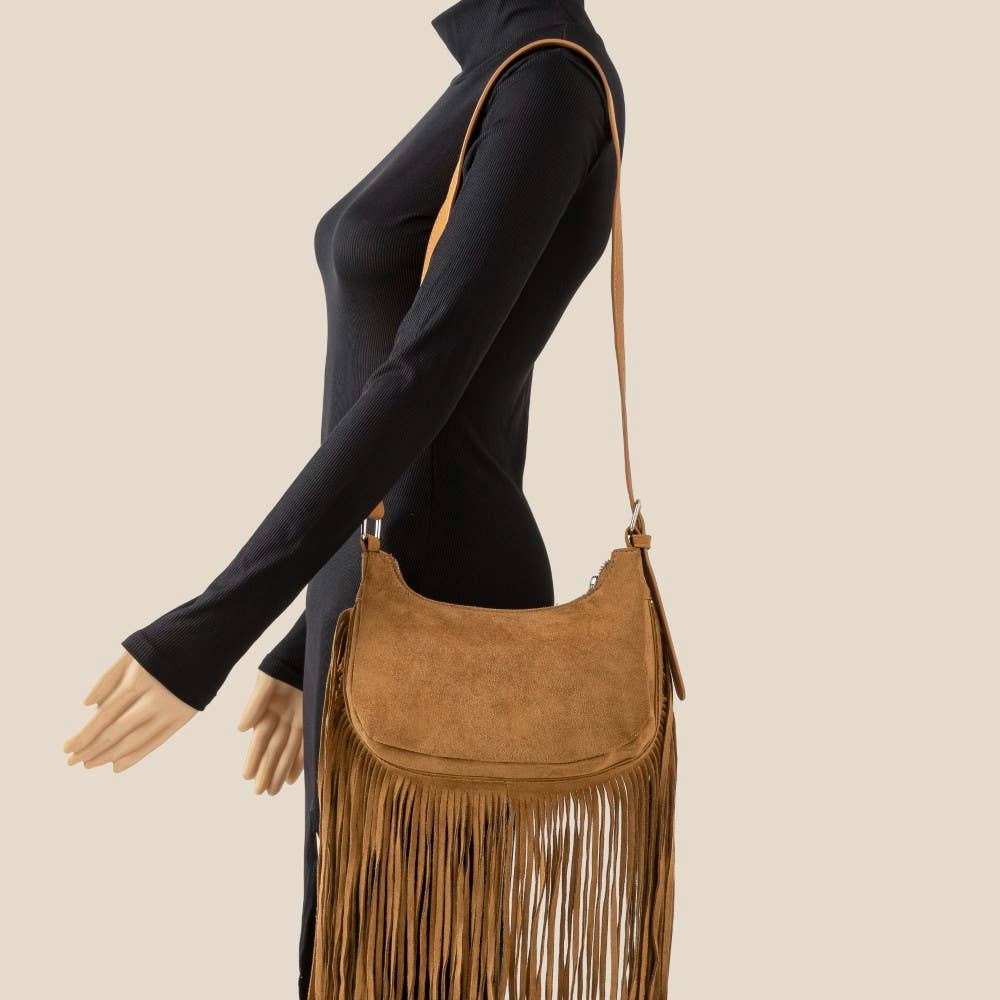 Suede Fringe Crossbody Bag: DBR