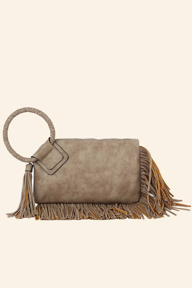 Fringe Cuff Clutch Tassel Wristlet Clutch Bag: BK