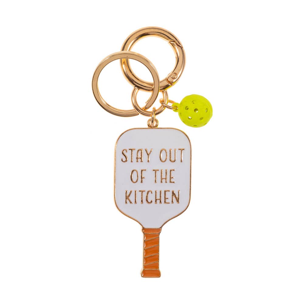 STAY OUT OF THE KITCHEN Message Enamel Pickleball Bag Charm: White