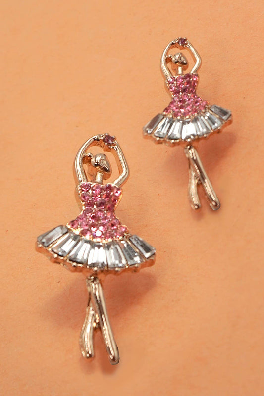RHINESTONE BALLERINA STUD EARRINGS | 31E50381: Gold