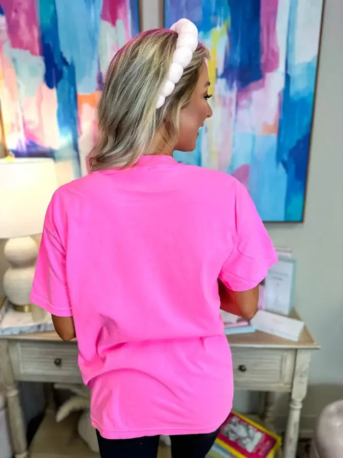 Retinol + Vitamin C + Sunscreen Neon Pink Puff Graphic Tee: L