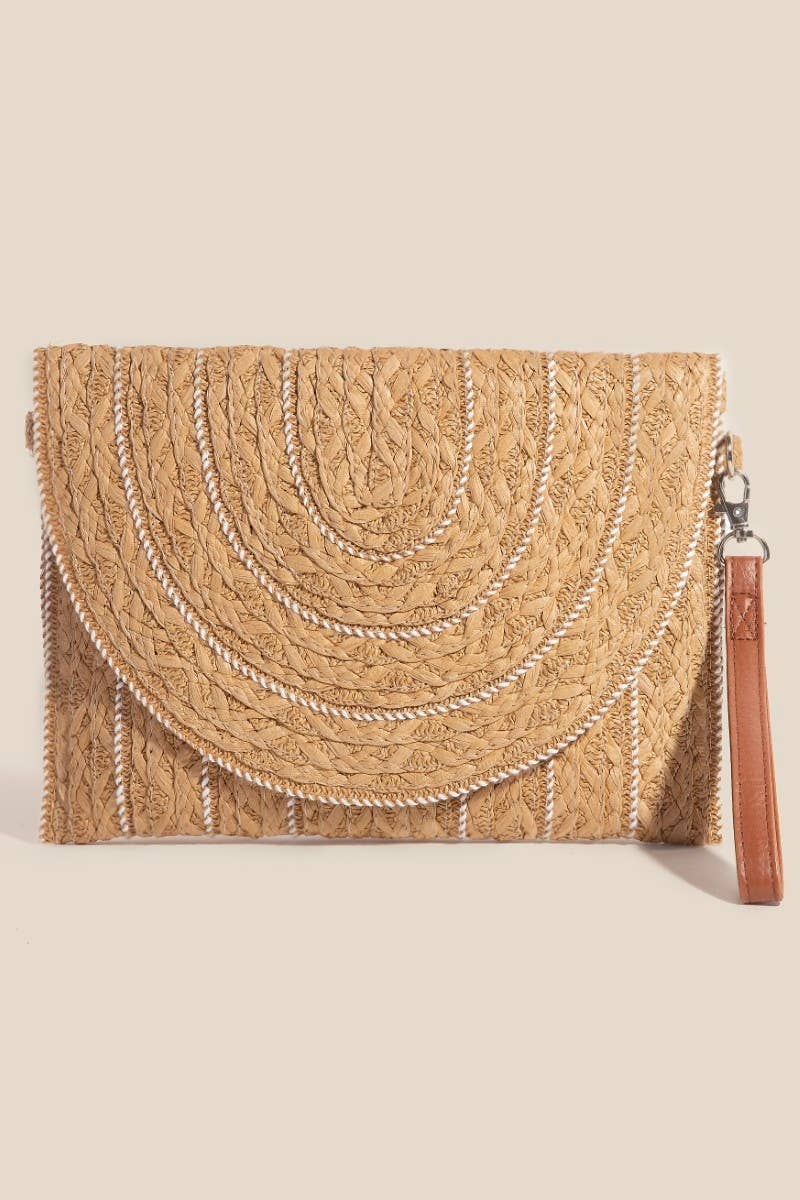 Stitched Straw Envelope Crossbody Bag: OV
