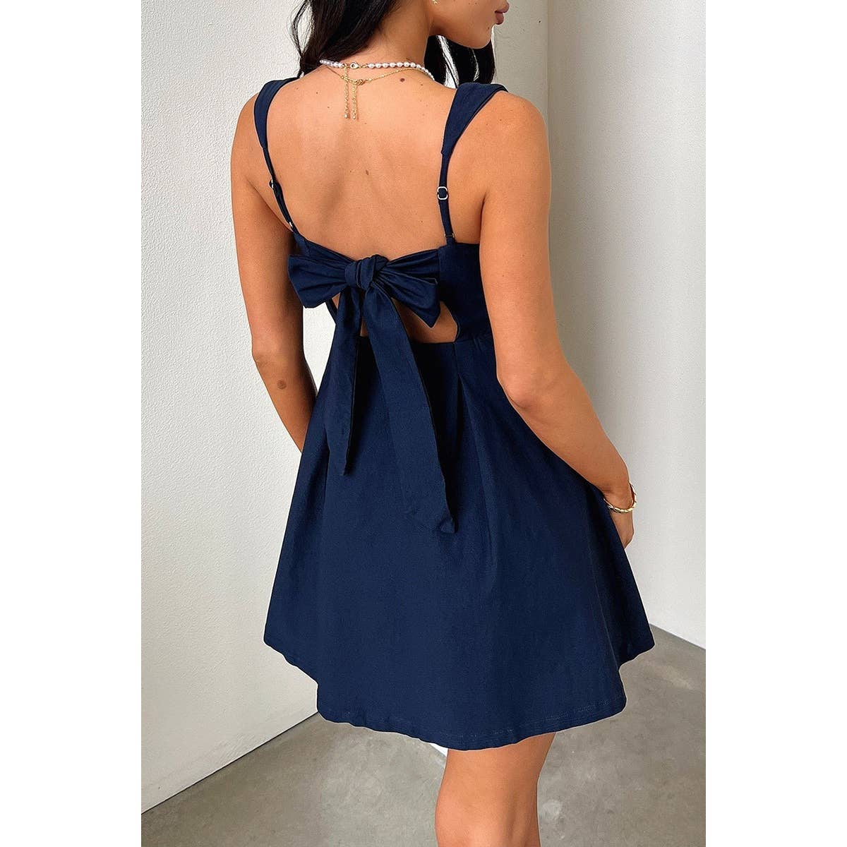 Solid Square Neck Fit Sleeveless Short Dress: WHITE / S