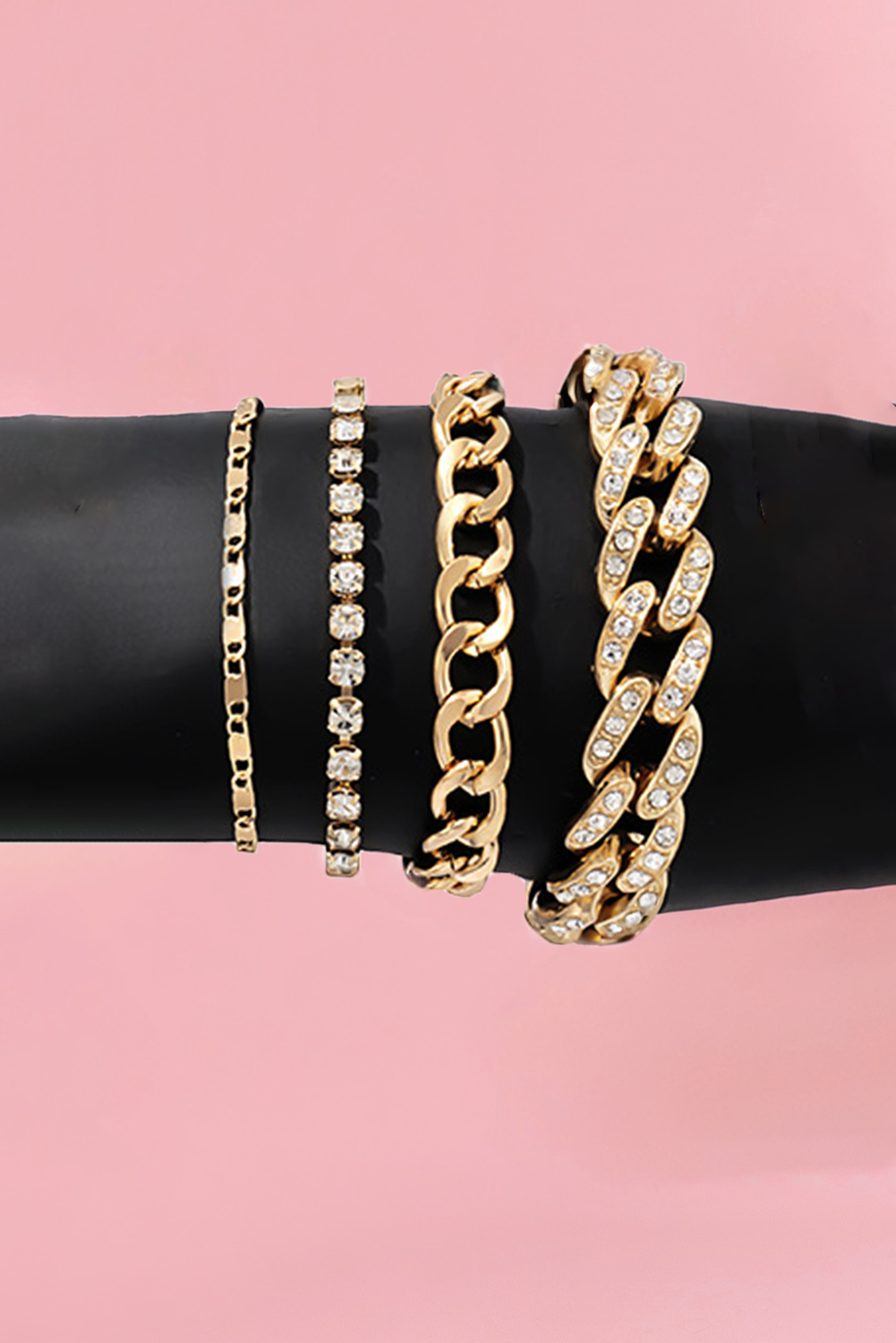 LDC 4pcs Rhinestone Decor Adjustable Chain Bracelet Set: Gold