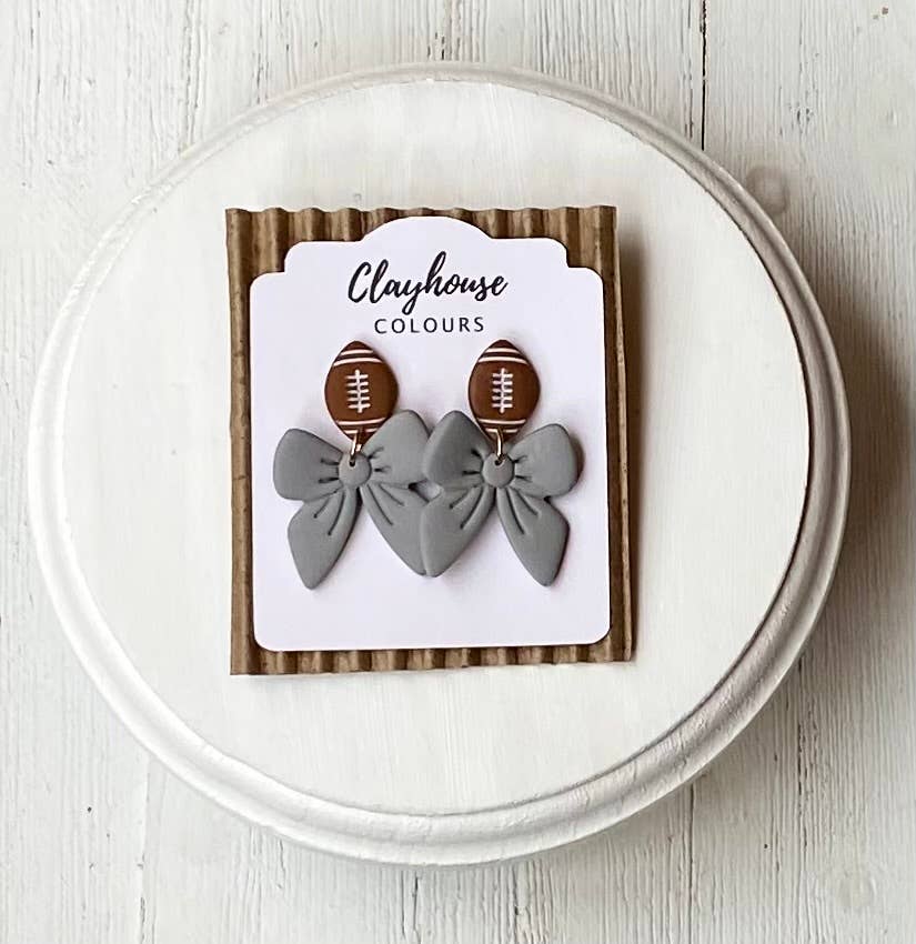 Football & Bow Earrings   : Navy