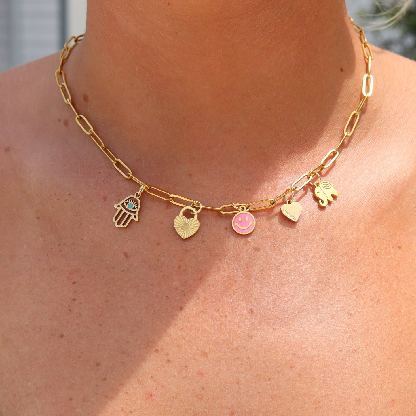 18K Gold PVD Stainless Steel Sunburst Heart Lock Charm: Gold