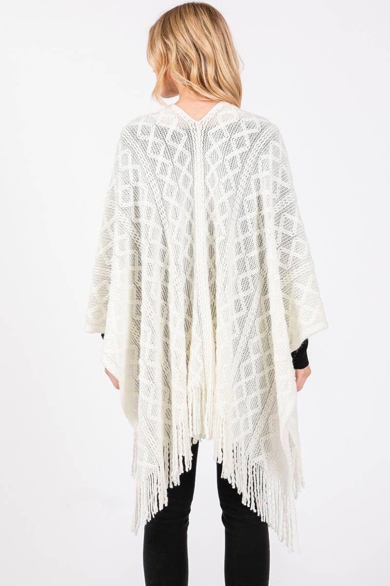 Diamond Pattern Tassel Ruana: BE