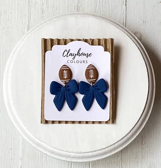Football & Bow Earrings   : Navy