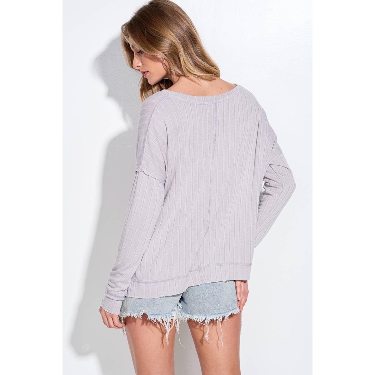 Holiday champagne bottle v neck long sleeve top: Butter / L