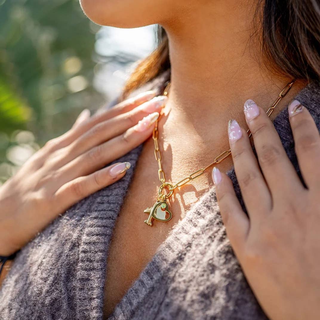 Stainless Steel Paperclip Carabiner Charm Holder Necklace: Stainless / 16"+2"