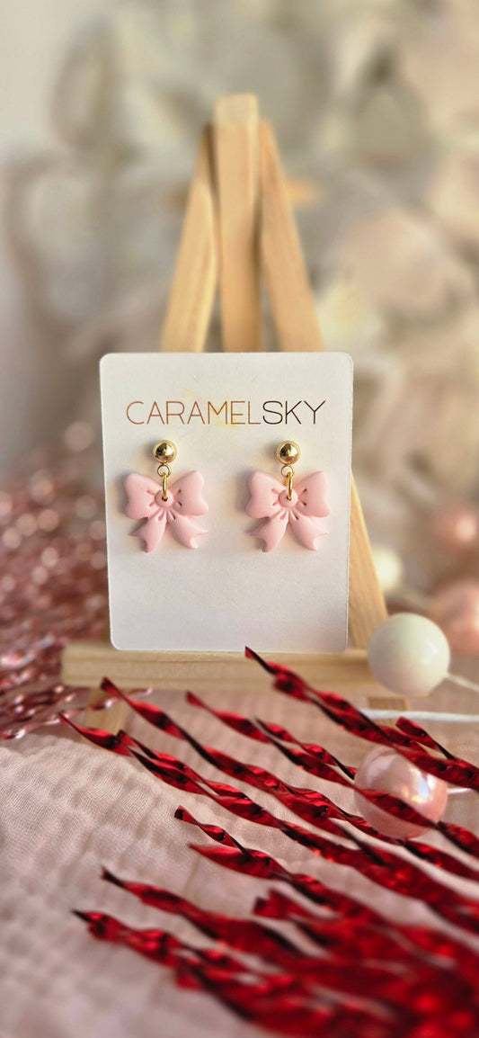 Bow Earrings, Valentine's Day Bow Earrings, Clay Earrings: Pink