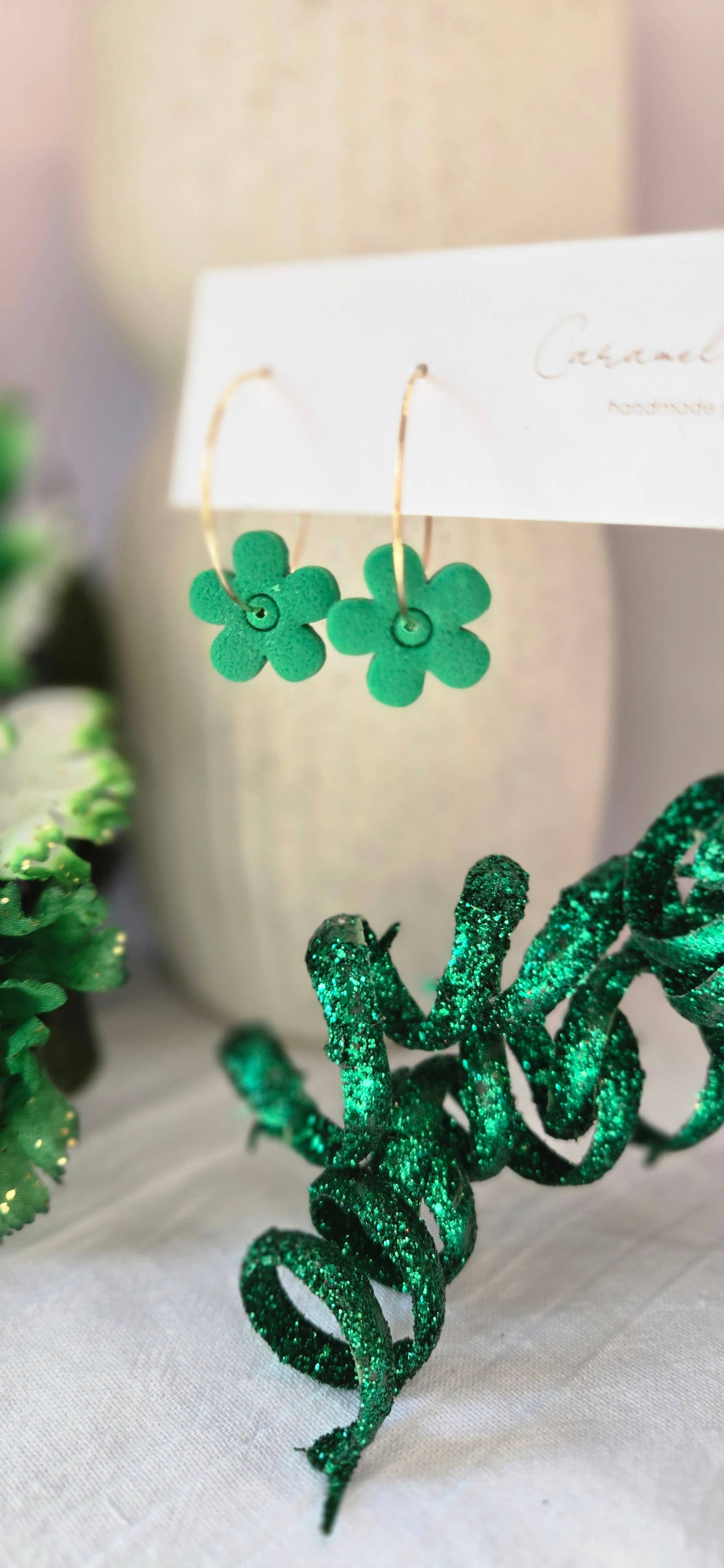 St. Patrick's Day Flower Hoop Earrings, Green Flower Earring
