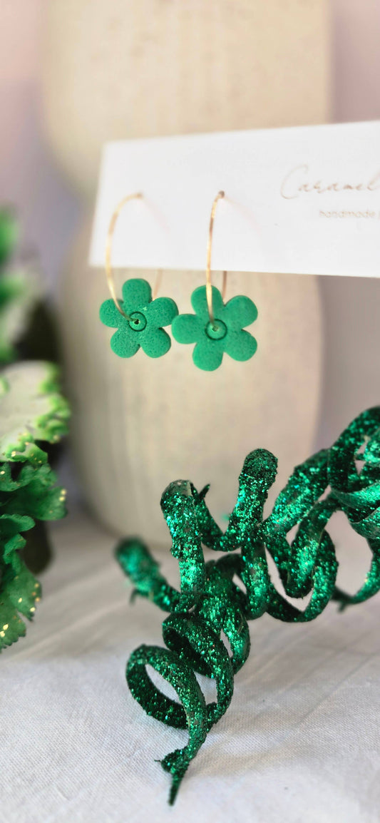 St. Patrick's Day Flower Hoop Earrings, Green Flower Earring