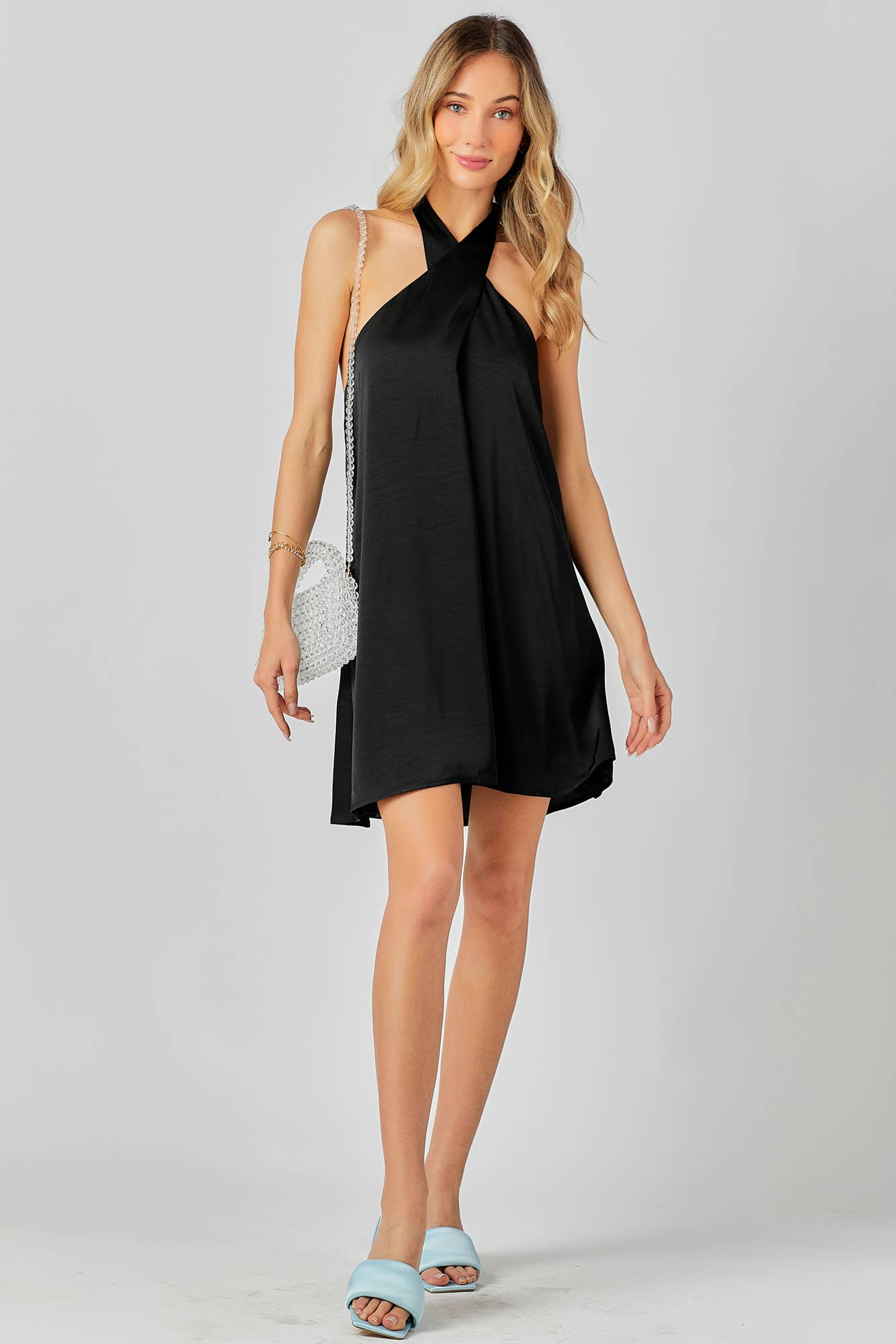 Halter Cross Neck Dress: FUCHSIA / M