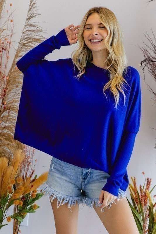 BOAT NECK TIGHT SLV BOX SWEATER TOP: PEAR / S