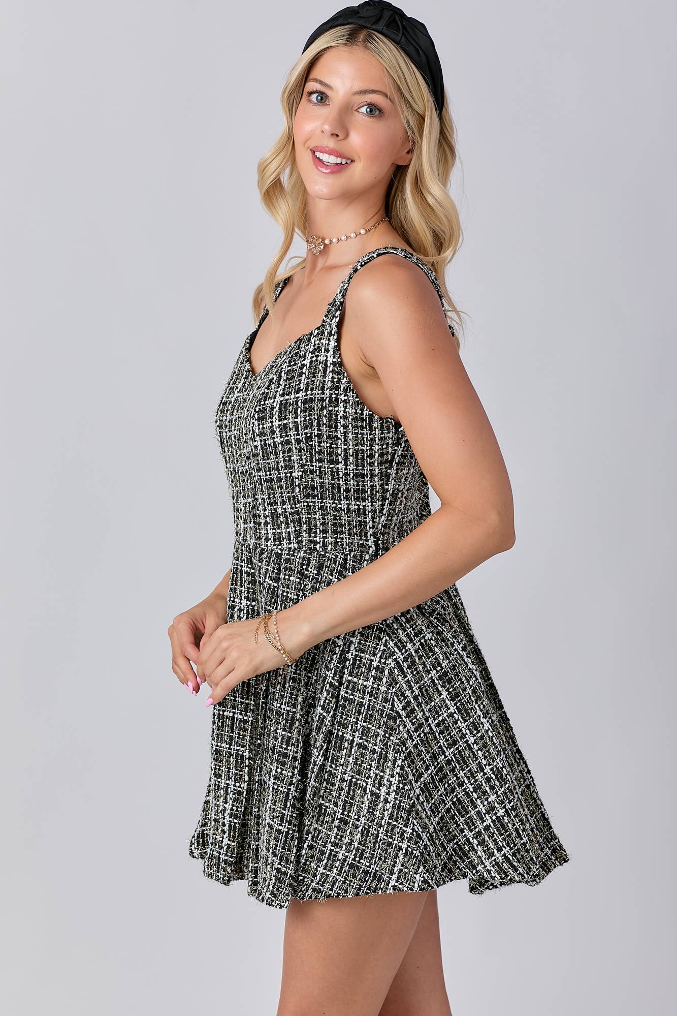 Tweed Fabric With Lurex Skort Style Romper: BLACK / L