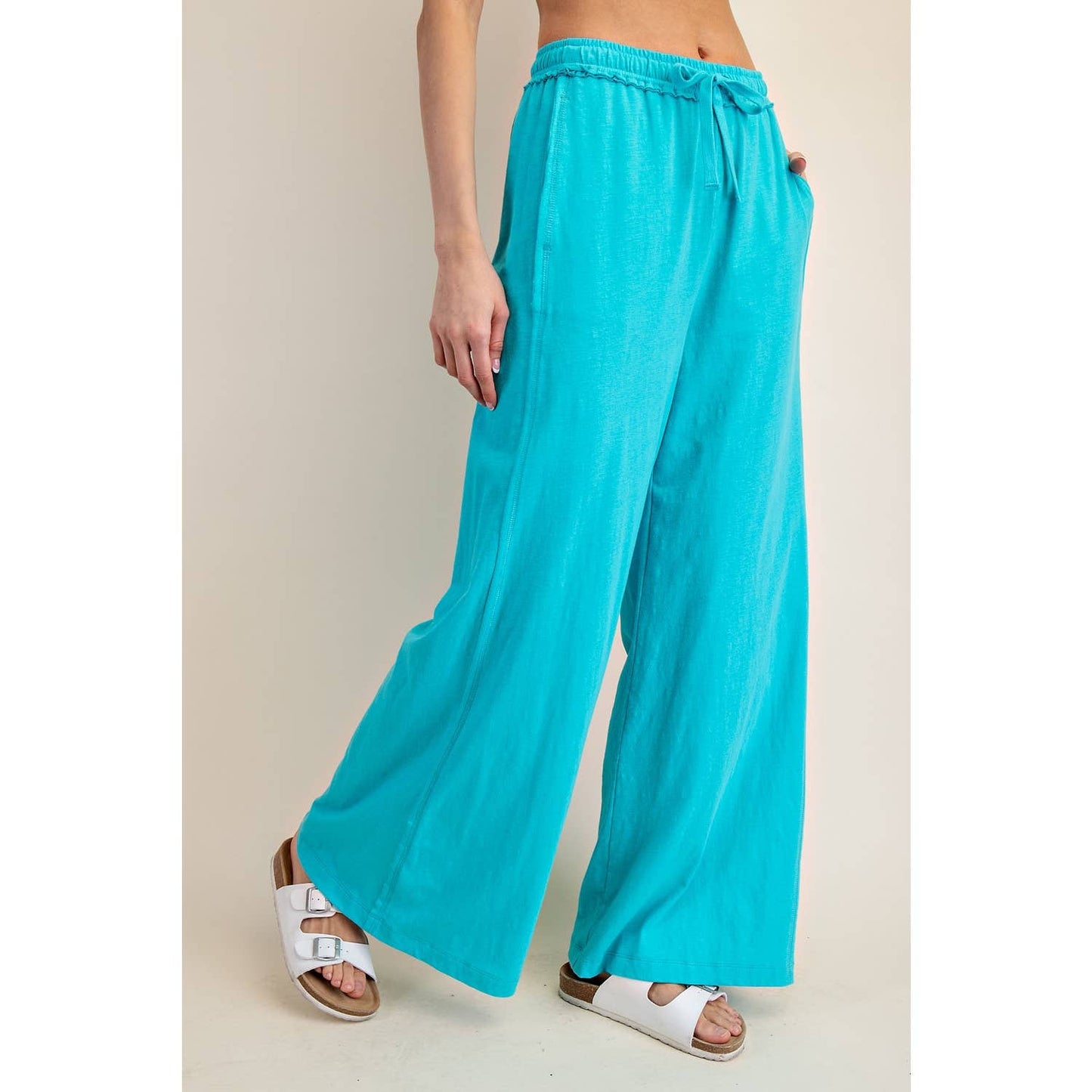 COTTON SLUB LOUNGING WIDE PANT: Espresso