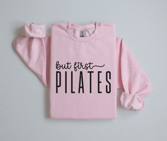 But First Pilates Crewneck Sweatshirt | Pilates Apparel: Light pink / M