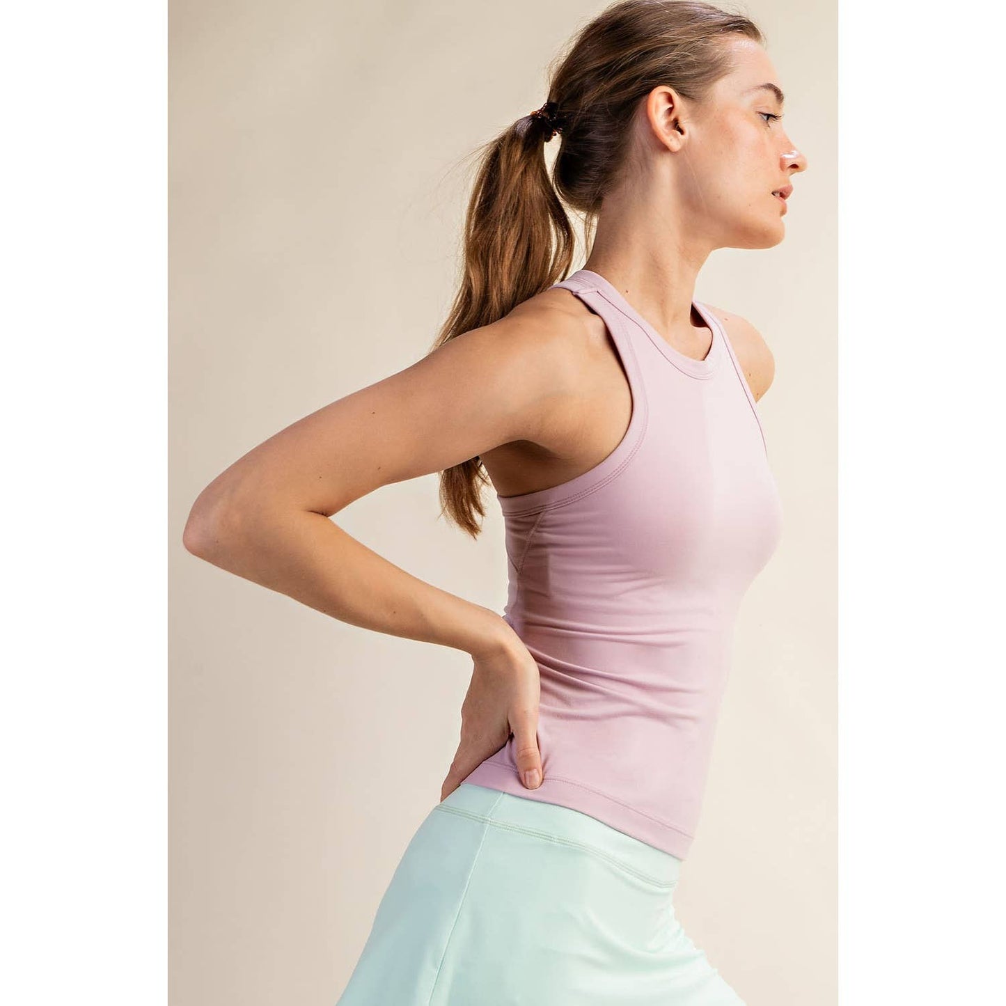 BUTTER SLEEVELESS RACER BACK TANK TOP: Mauve Peony / S-M-L(2-2-2)