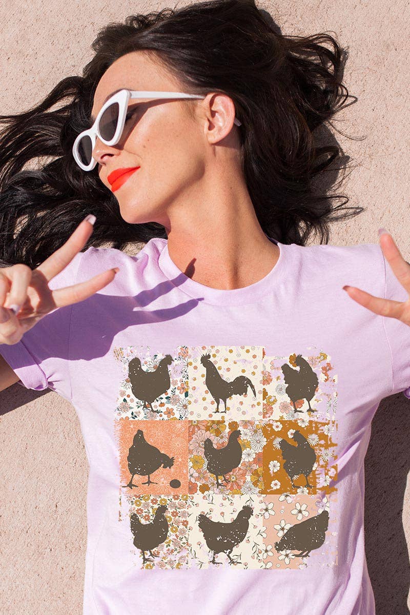RETRO VINTAGE CHICKENS UNISEX SHORT SLEEVE,GRAPHIC: MAUVE / L