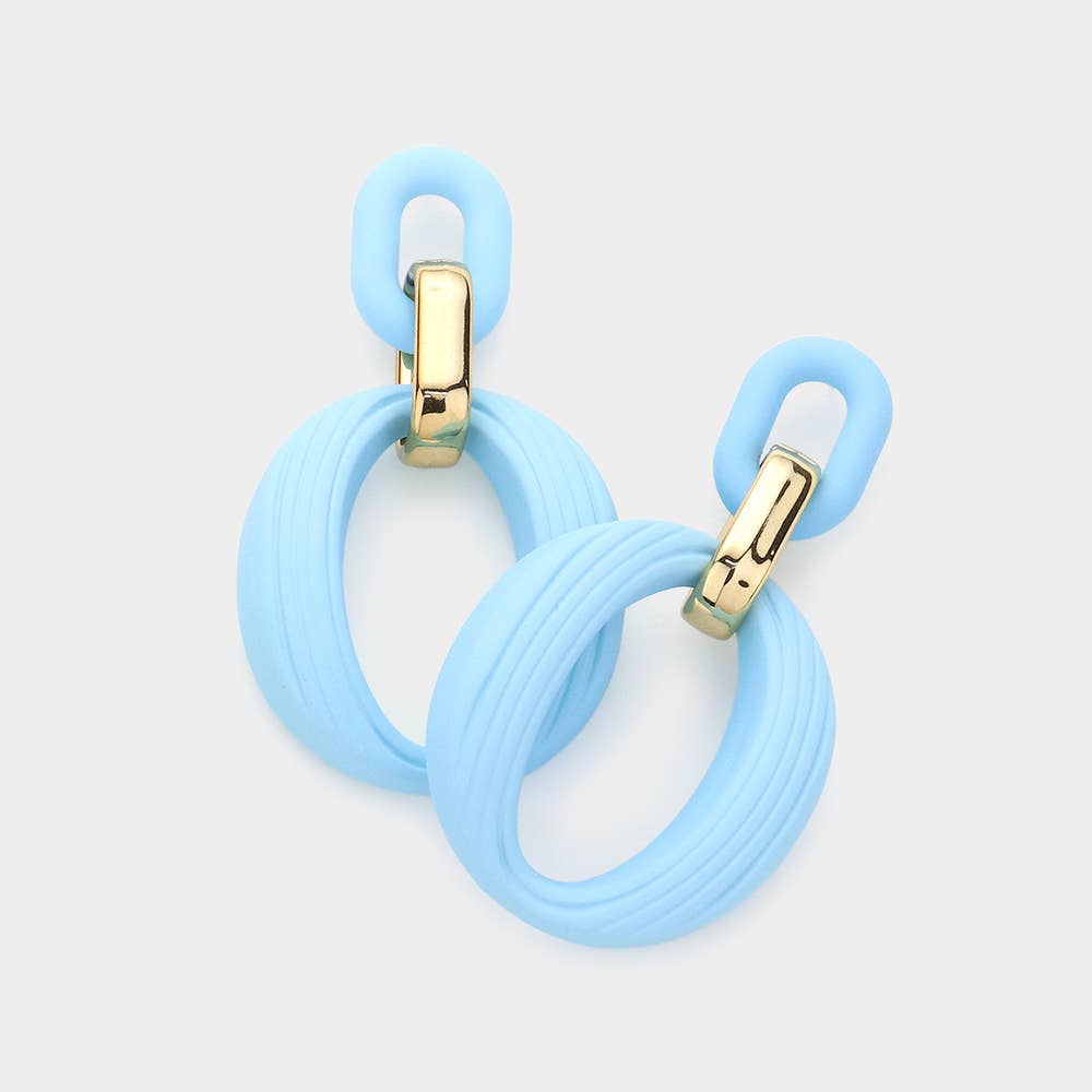 Polymer Clay Geometric Open Oval Link Dangle Earrings: Purple