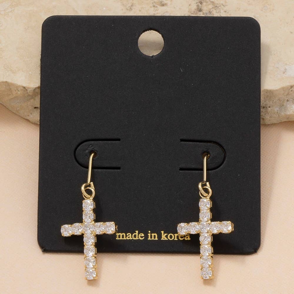 Cz Studded Cross Dangle Earrings: G
