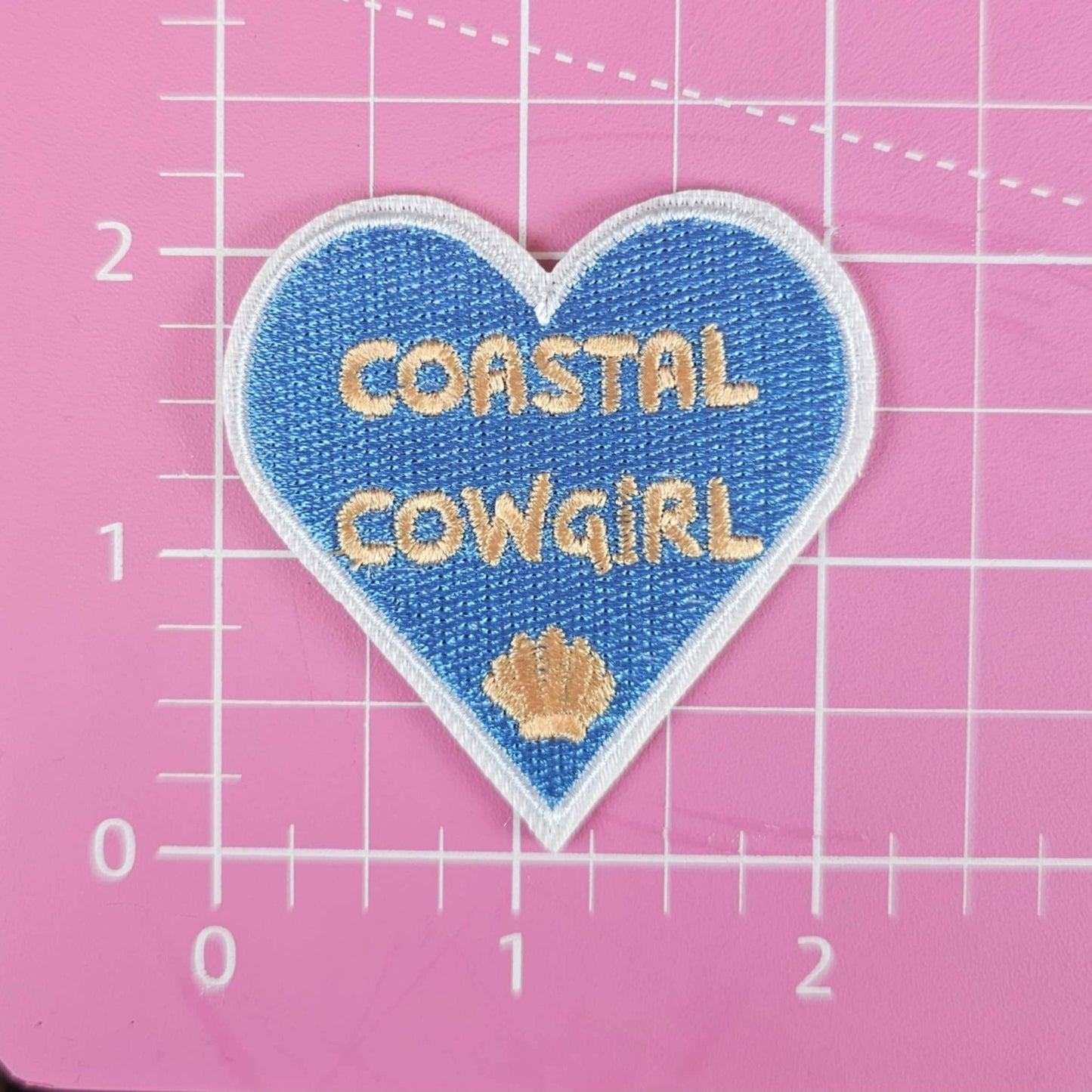 Blue Coastal Cowgirl Heart w/ Seashell  Iron On Patch