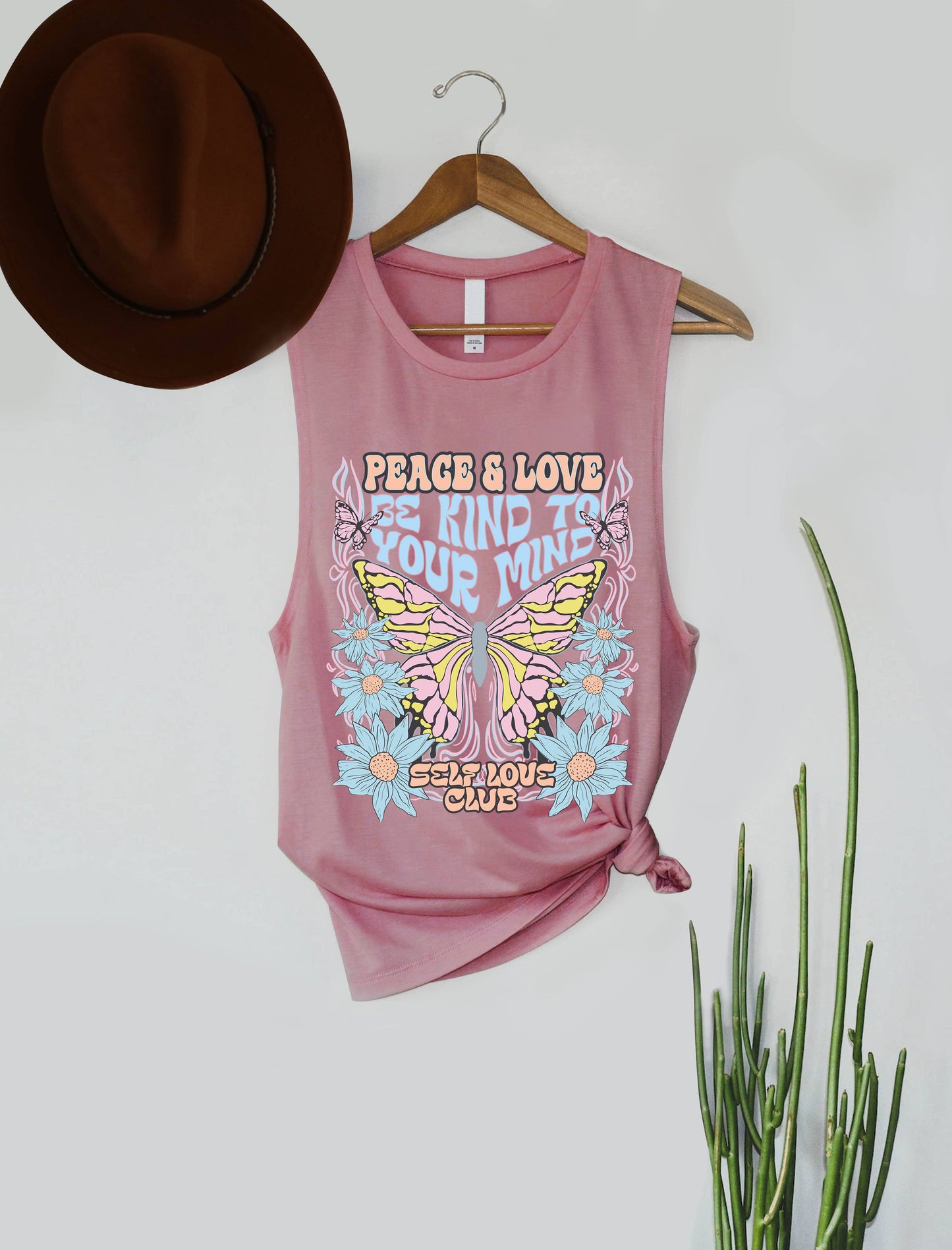 Peace & Love Butterflies Graphic Women's Jersey Tank Top: Black / XL