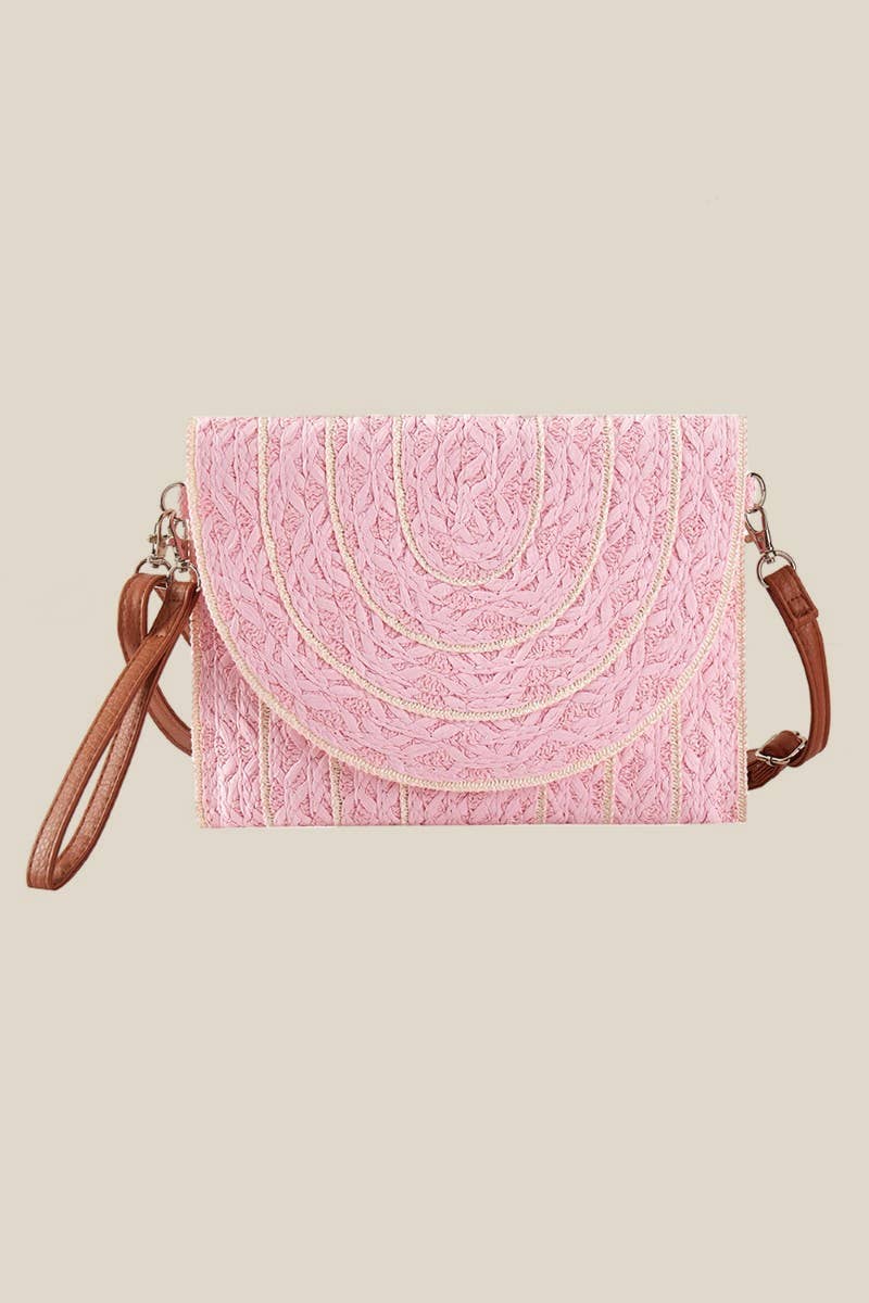 Stitched Straw Envelope Crossbody Bag: OV