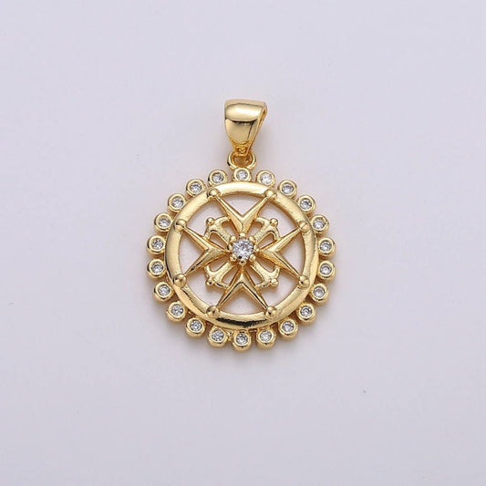 14k Medallion Charm ,Gold medallion Round Disc charm, Medallion pendant for Minimalist jewelry I-740